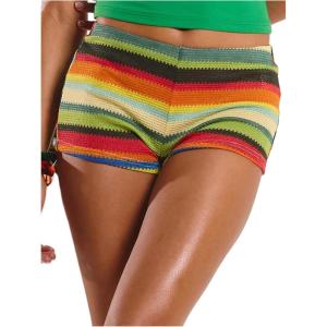 imageMakeMeChic Womens Striped Shorts Crochet Knit Pajama Micro Mini Boxer Lounge Shorts Summer BottomsMulticolor E