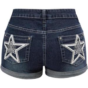 imageMakeMeChic Womens Y2K Summer Star Print Drop Low Rise Denim Shorts JeansBlue