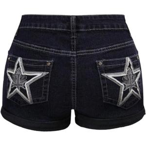 imageMakeMeChic Womens Y2K Summer Star Print Drop Low Rise Denim Shorts JeansGrey