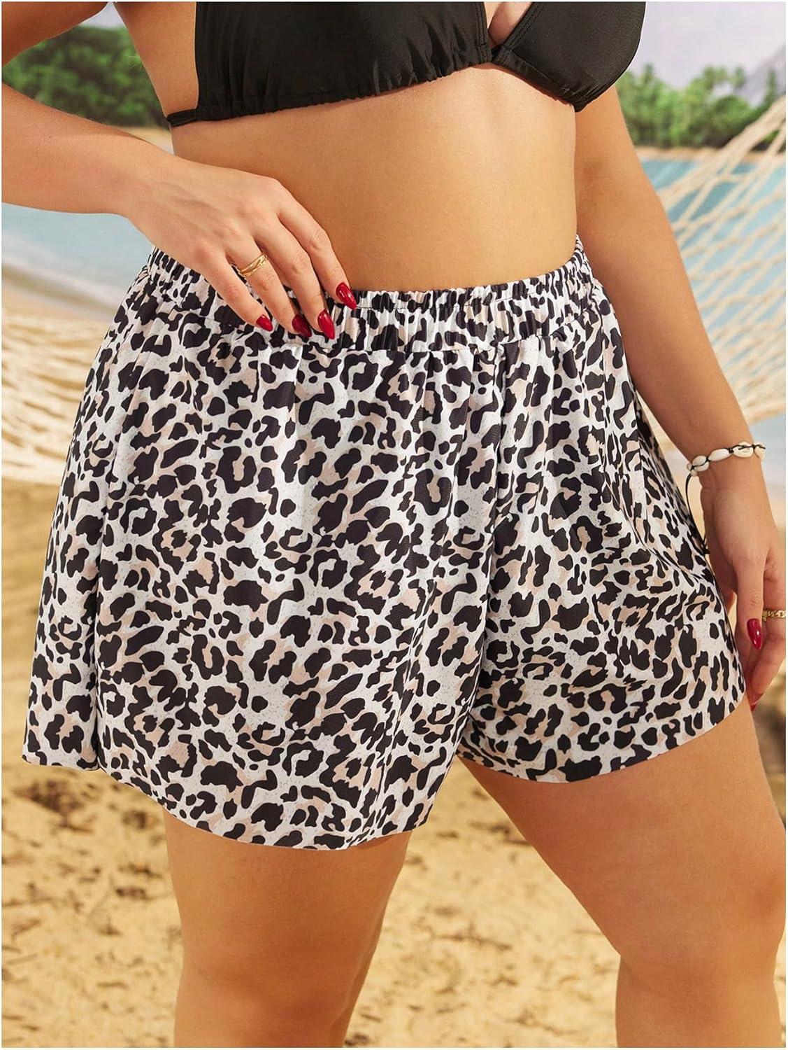 imageMakeMeChic Womens Plus Size Swim Shorts Ruffle High Waist Swimsuit Shorts Tankini BottomMulticolor