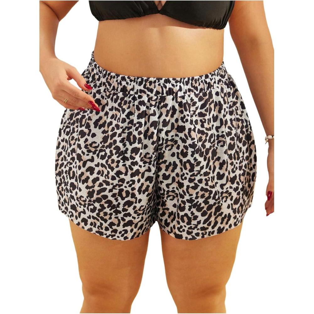 imageMakeMeChic Womens Plus Size Swim Shorts Ruffle High Waist Swimsuit Shorts Tankini BottomMulticolor
