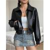 imageMakeMeChic Womens Faux Leather Jacket Crop Zip Up Long Sleeve Drop Shoulder Motorcycle Jacket Outerwear Black Small