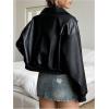 imageMakeMeChic Womens Faux Leather Jacket Crop Zip Up Long Sleeve Drop Shoulder Motorcycle Jacket Outerwear Black Small
