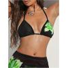 imageMakeMeChic Womens Floral Bikini Top Halter Triangle Tie Backless Bathing Suit TopsGreen and Black