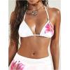 imageMakeMeChic Womens Floral Bikini Top Halter Triangle Tie Backless Bathing Suit TopsWhite and Pink