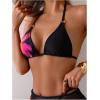 imageMakeMeChic Womens Floral Halter Bikini Top Metal Ring Triangle Backless Swimwear Bathing Suit TopsBlack