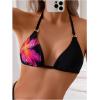 imageMakeMeChic Womens Floral Halter Bikini Top Metal Ring Triangle Backless Swimwear Bathing Suit TopsBlack