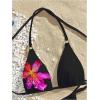 imageMakeMeChic Womens Floral Halter Bikini Top Metal Ring Triangle Backless Swimwear Bathing Suit TopsBlack