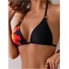 imageMakeMeChic Womens Floral Halter Bikini Top Metal Ring Triangle Backless Swimwear Bathing Suit TopsBlack and Red