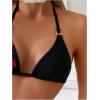 imageMakeMeChic Womens Floral Halter Bikini Top Metal Ring Triangle Backless Swimwear Bathing Suit TopsBlack and Red