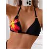 imageMakeMeChic Womens Floral Halter Bikini Top Metal Ring Triangle Backless Swimwear Bathing Suit TopsBlack and Red
