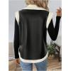 imageMakeMeChic Womens PU Leather Fuzzy Vest Open Front Sleeveless Pocket Warm JacketBlack
