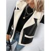 imageMakeMeChic Womens PU Leather Fuzzy Vest Open Front Sleeveless Pocket Warm JacketBlack