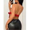 imageMakeMeChic Womens PU Leather Halter Crop Tops Backless Fitted Club Camisole TopsRed