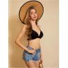 imageMakeMeChic Womens Solid Halter Triangle Bikini Top Tie Back Push Up Backless Solid Swimsuit Top BeachwearBlack