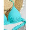 imageMakeMeChic Womens Solid Halter Triangle Bikini Top Tie Back Push Up Backless Solid Swimsuit Top BeachwearBlue