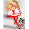 imageMakeMeChic Womens Solid Halter Triangle Bikini Top Tie Back Push Up Backless Solid Swimsuit Top BeachwearOrange