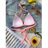 imageMakeMeChic Womens Solid Halter Triangle Bikini Top Tie Back Push Up Backless Solid Swimsuit Top BeachwearPink