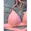 imageMakeMeChic Womens Solid Halter Triangle Bikini Top Tie Back Push Up Backless Solid Swimsuit Top BeachwearPink