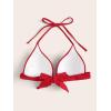 imageMakeMeChic Womens Solid Halter Triangle Bikini Top Tie Back Push Up Backless Solid Swimsuit Top BeachwearRed
