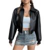 imageMakeMeChic Womens Faux Leather Jacket Crop Zip Up Long Sleeve Drop Shoulder Motorcycle Jacket Outerwear Black Small