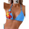imageMakeMeChic Womens Floral Halter Bikini Top Metal Ring Triangle Backless Swimwear Bathing Suit TopsBlue and Red