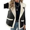 imageMakeMeChic Womens PU Leather Fuzzy Vest Open Front Sleeveless Pocket Warm JacketBlack