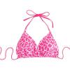 imageMakeMeChic Womens Plus Size Leopard Print Halter Bikini Top Tie Backless String Bathing Suit Swim TopsPink