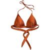 imageMakeMeChic Womens Solid Halter Triangle Bikini Top Tie Back Push Up Backless Solid Swimsuit Top BeachwearCoffee Brown