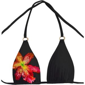 imageMakeMeChic Womens Floral Halter Bikini Top Metal Ring Triangle Backless Swimwear Bathing Suit TopsBlack and Red