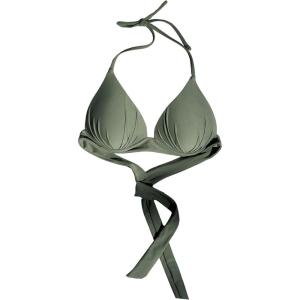 imageMakeMeChic Womens Solid Halter Triangle Bikini Top Tie Back Push Up Backless Solid Swimsuit Top BeachwearArmy Green