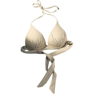 imageMakeMeChic Womens Solid Halter Triangle Bikini Top Tie Back Push Up Backless Solid Swimsuit Top BeachwearBeige