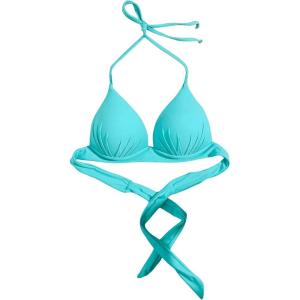 imageMakeMeChic Womens Solid Halter Triangle Bikini Top Tie Back Push Up Backless Solid Swimsuit Top BeachwearBlue