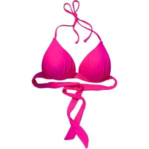 imageMakeMeChic Womens Solid Halter Triangle Bikini Top Tie Back Push Up Backless Solid Swimsuit Top BeachwearHot Pink