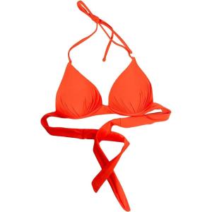 imageMakeMeChic Womens Solid Halter Triangle Bikini Top Tie Back Push Up Backless Solid Swimsuit Top BeachwearOrange