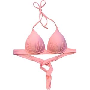 imageMakeMeChic Womens Solid Halter Triangle Bikini Top Tie Back Push Up Backless Solid Swimsuit Top BeachwearPink