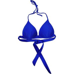 imageMakeMeChic Womens Solid Halter Triangle Bikini Top Tie Back Push Up Backless Solid Swimsuit Top BeachwearRoyal Blue
