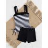 imageMakeMeChic Womens 2 Piece Tankini Swimsuit Striped Drawstring High Waisted Tummy Control SwimsuitBlack and White