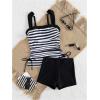 imageMakeMeChic Womens 2 Piece Tankini Swimsuit Striped Drawstring High Waisted Tummy Control SwimsuitBlack and White