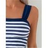 imageMakeMeChic Womens 2 Piece Tankini Swimsuit Striped Drawstring High Waisted Tummy Control SwimsuitBlue
