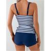 imageMakeMeChic Womens 2 Piece Tankini Swimsuit Striped Drawstring High Waisted Tummy Control SwimsuitBlue