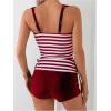 imageMakeMeChic Womens 2 Piece Tankini Swimsuit Striped Drawstring High Waisted Tummy Control SwimsuitRed and White