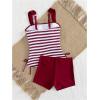 imageMakeMeChic Womens 2 Piece Tankini Swimsuit Striped Drawstring High Waisted Tummy Control SwimsuitRed and White