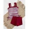 imageMakeMeChic Womens 2 Piece Tankini Swimsuit Striped Drawstring High Waisted Tummy Control SwimsuitRed and White