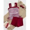 imageMakeMeChic Womens 2 Piece Tankini Swimsuit Striped Drawstring High Waisted Tummy Control SwimsuitRed and White