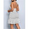 imageMakeMeChic Womens Polka Dots Halter Dress V Neck Tie Back Ruched Tiered Ruffle Short DressesBlack and White