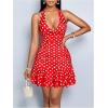 imageMakeMeChic Womens Polka Dots Halter Dress V Neck Tie Back Ruched Tiered Ruffle Short DressesRed