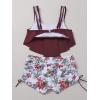 imageMakeMeChic Womens Swimsuits Two Piece Bathing Suits Ruffled Flounce Top High Waisted Bottom Bikini SetBurgundy Floral
