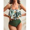 imageMakeMeChic Womens Swimsuits Two Piece Bathing Suits Ruffled Flounce Top High Waisted Bottom Bikini SetGreen and White