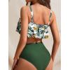 imageMakeMeChic Womens Swimsuits Two Piece Bathing Suits Ruffled Flounce Top High Waisted Bottom Bikini SetGreen and White